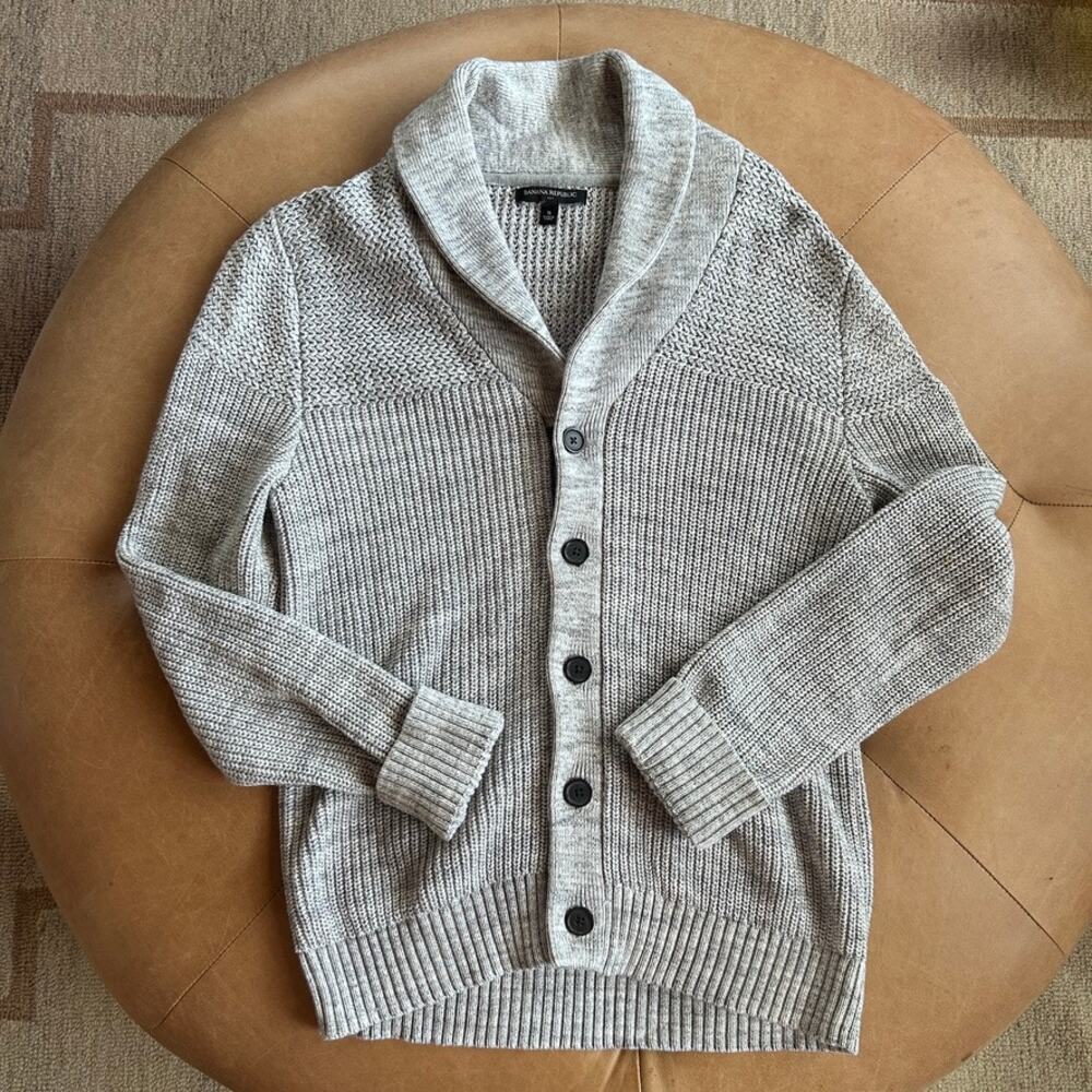 Banana Republic Gray Chunky Knit Cardigan Cotton Preppy Cozy Academia Sweater S